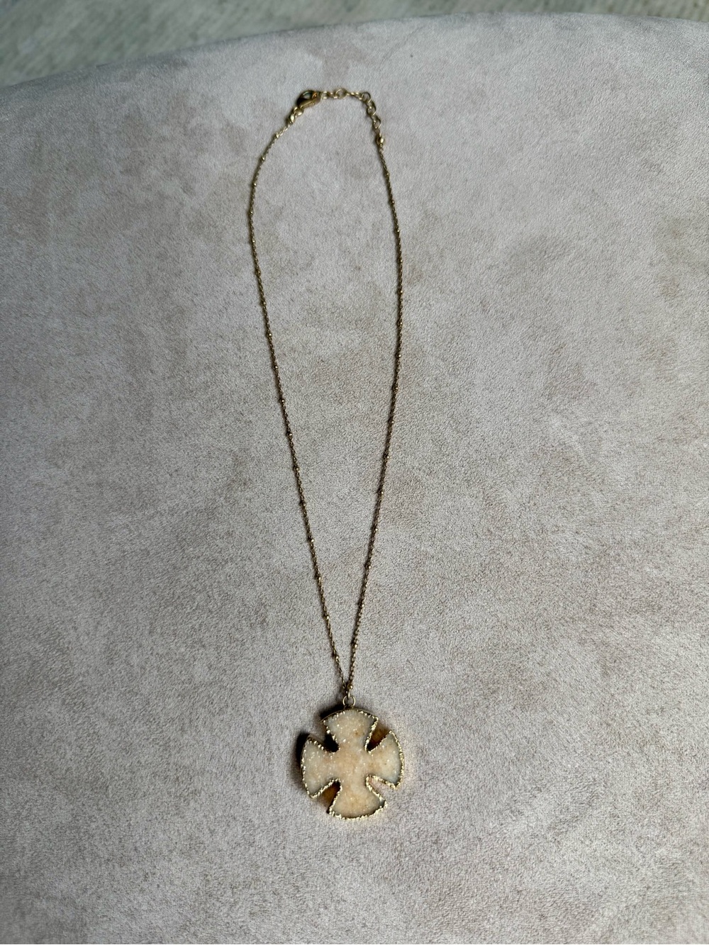 Mickey Lynn Gold-Tone Pale Pink Druzy Cross Pendant Necklace